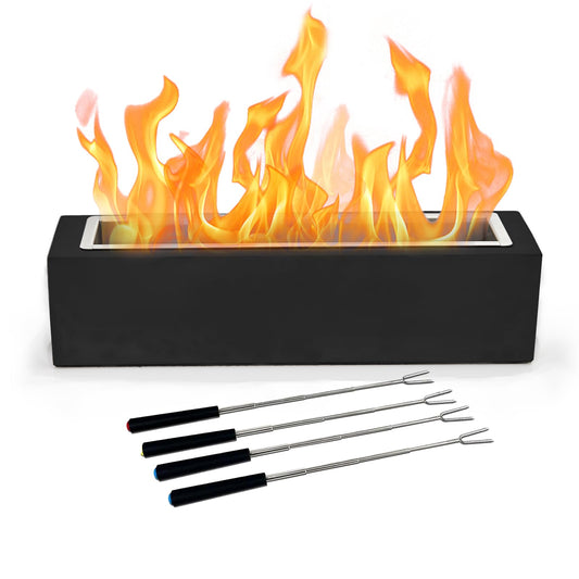 BRIAN & DANY Tabletop Fire Pit Concrete Table Top Firepit for Indoor/Outdoor Large Portable Rectangle Ethanol Tabletop Fireplace Black