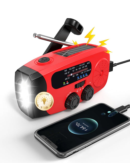 Emergency Hand Crank Radio Emgykit - 2000mAh/7400mWh AM/FM/NOAA Solar Hand Crank Emergency Radio with 3 LED Flashlights SOS Function for Emergencies Snowstorms