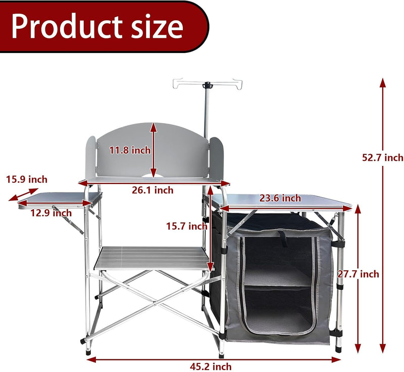 Folding Camp Kitchen Table, Aluminum Cook Station with Storage photo 4