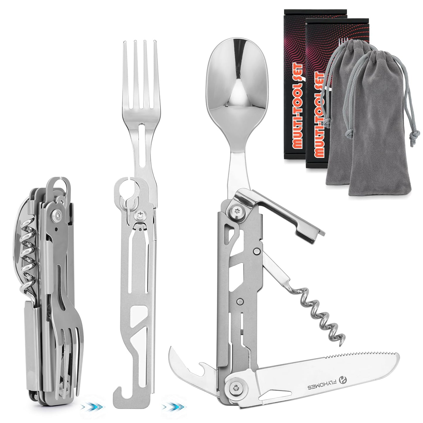FLYHOMES 6 in 1 Camping Utensils Set Fork Spoon Knife