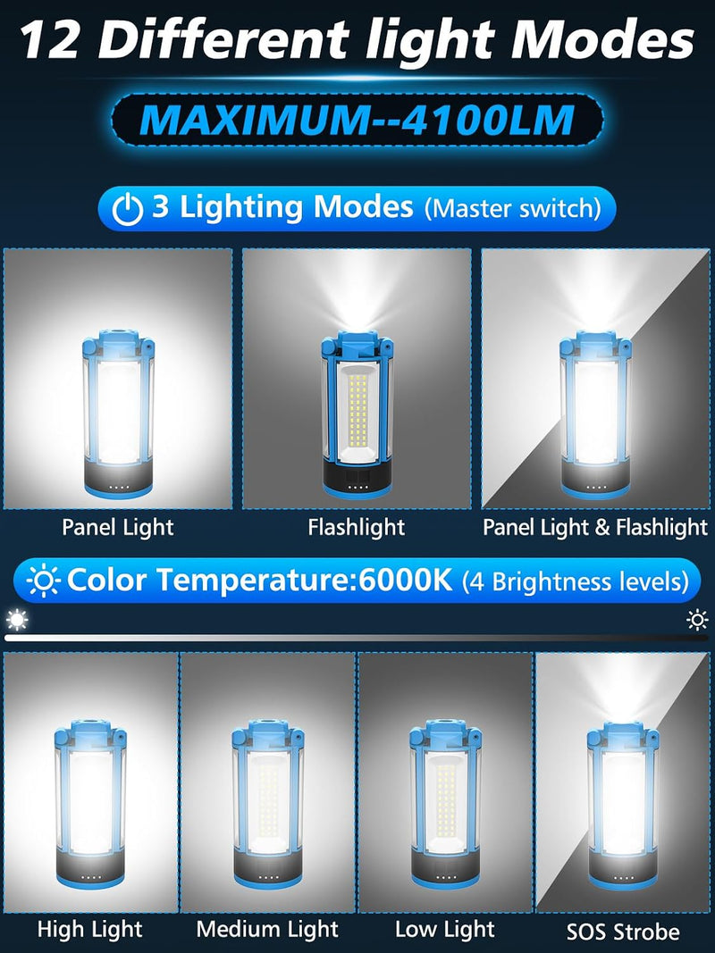 Rechargeable Camping Light with Stand, 4100 Lumens, 4 Heads photo 3