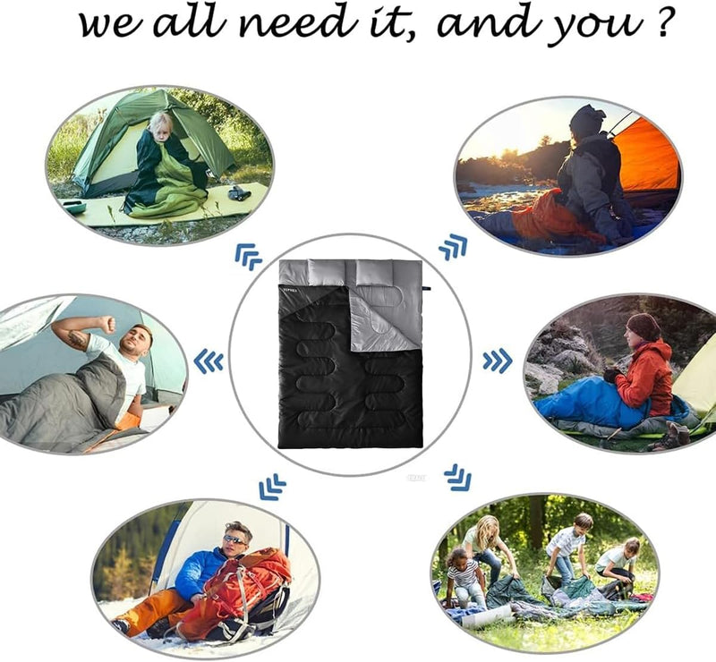 Double Sleeping Bag for 2 Adults, Queen XL with 2 Pillows photo 10