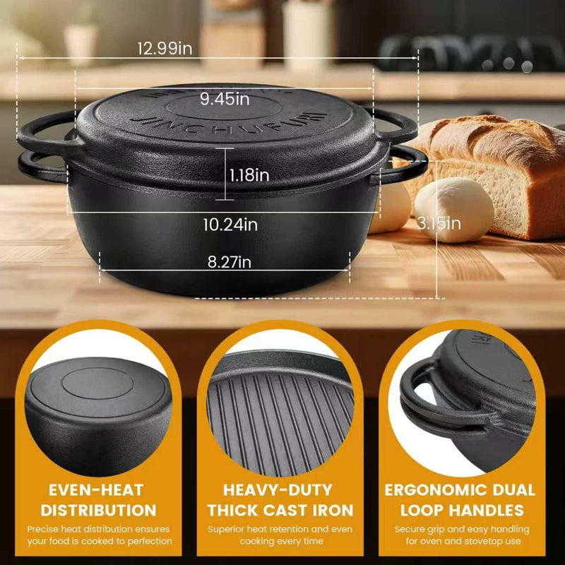 Cast Iron Dutch Oven with Skillet Lid, Pre-Seasoned 2-in-1 Set photo 5