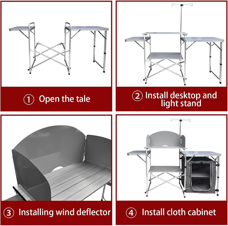 Folding Camp Kitchen Table, Aluminum Cook Station with Storage photo 6