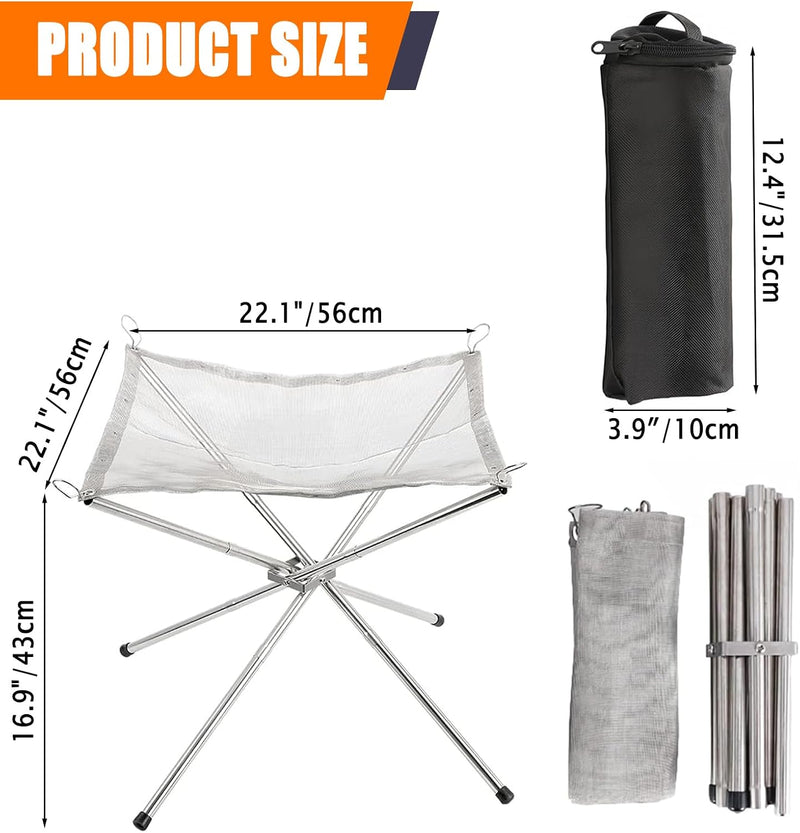 Portable Fire Pit for Camping, 22 in Foldable Stainless Steel photo 2