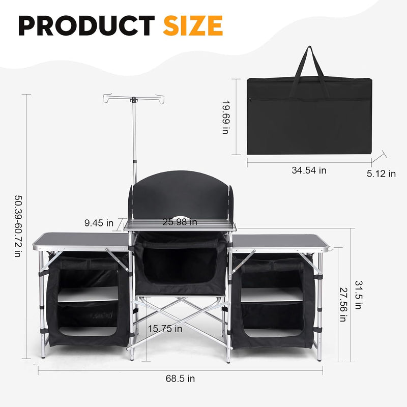 Folding Camp Kitchen Table with 3 Cupboards and Windscreen photo 6