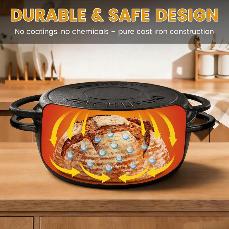 Cast Iron Dutch Oven with Skillet Lid, Pre-Seasoned 2-in-1 Set photo 9
