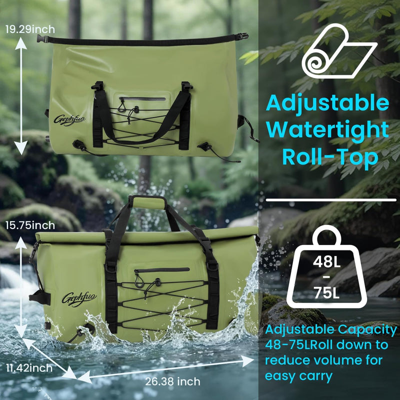 Waterproof Roll-Top Duffel Bag, 48-75L Dry Bag Backpack photo 3