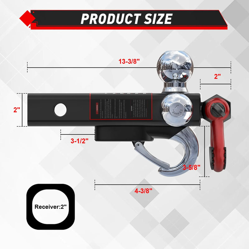 TYT Adjustable Tri-Ball Trailer Hitch, 2 Inch Receiver photo 2