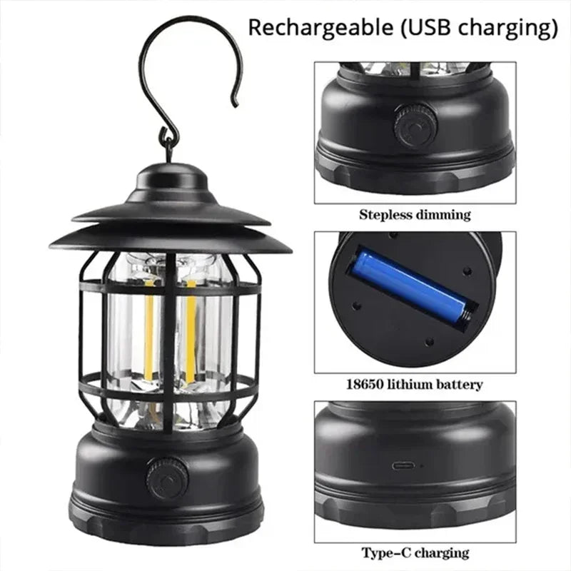 Retro COB Camping Lantern, USB Rechargeable photo 7