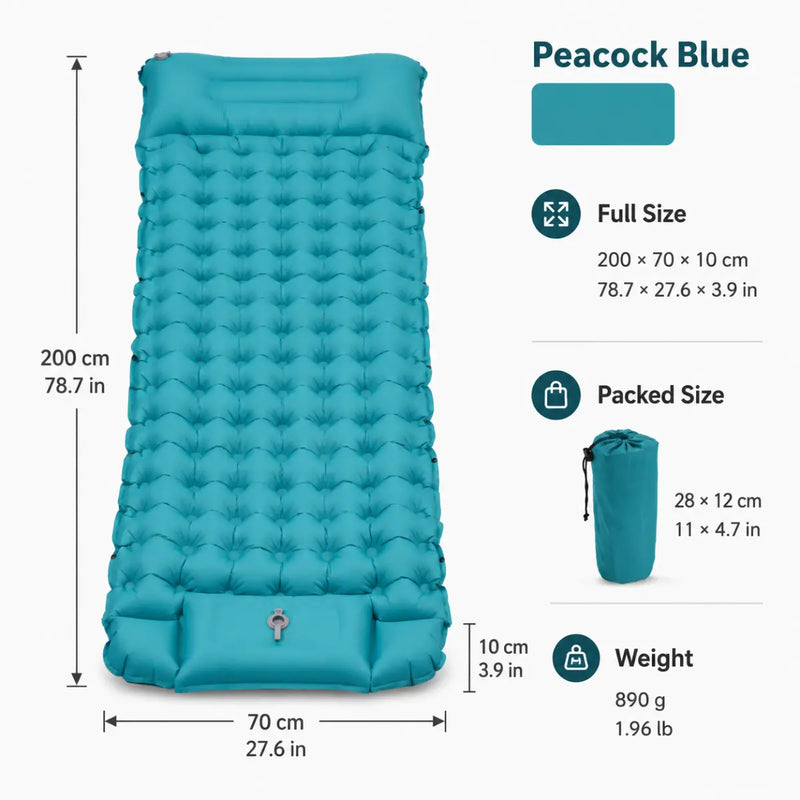 Inflatable Sleeping Pad with Built-in Pillow and Pump photo 12