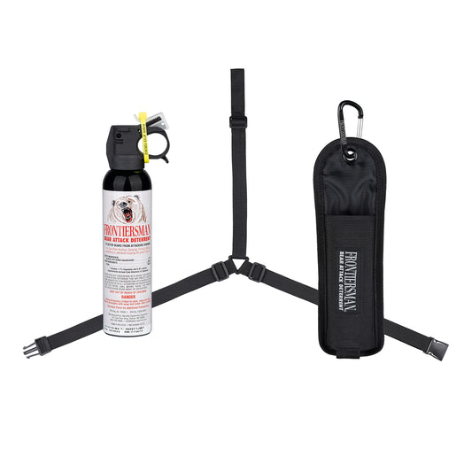 SABRE Frontiersman 9.2 fl oz. Bear Spray Maximum Strength 2.0% Major Capsaicinoids Powerful 35 ft. Range Bear Deterrent Outdoor Camping & Hiking Protection Quick Draw Holster & Multipack Options