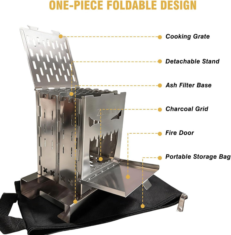 Folding Wood Burning Camp Stove, Stainless Survival Stove photo 6