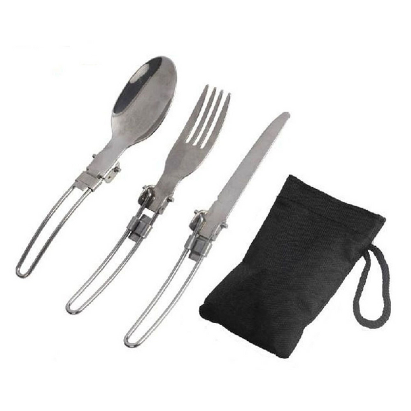 Folding Camping Cutlery Set, Stainless Steel 3-Piece photo 2