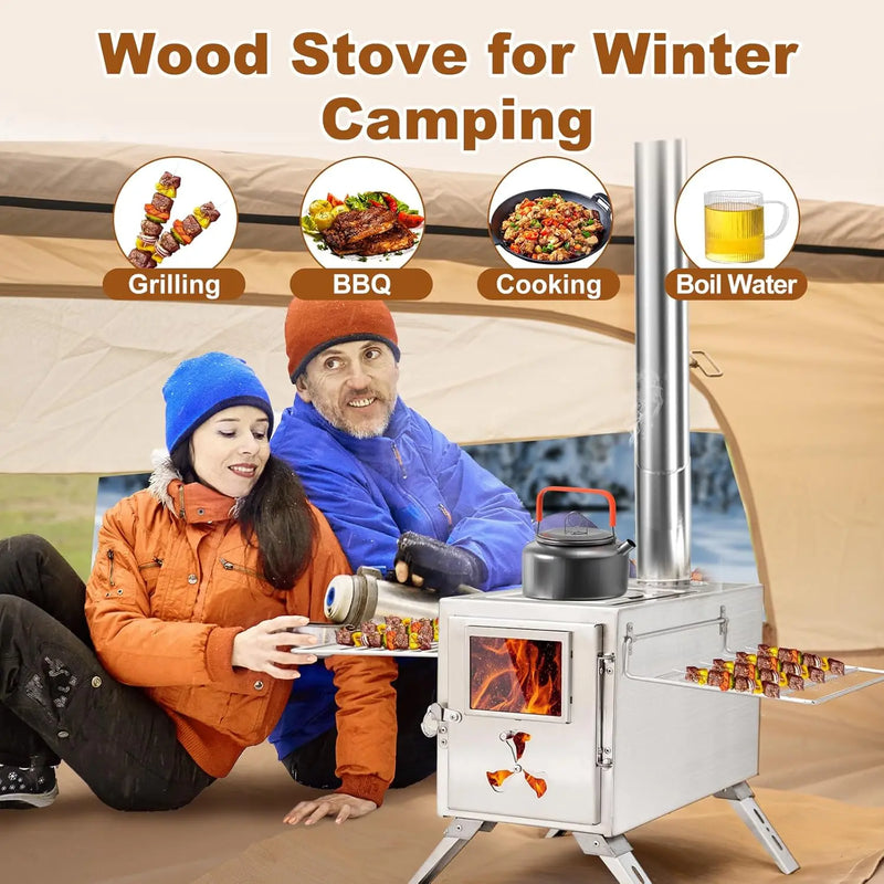 Docred Portable Camping Wood Stove with Chimney and Grill photo 2