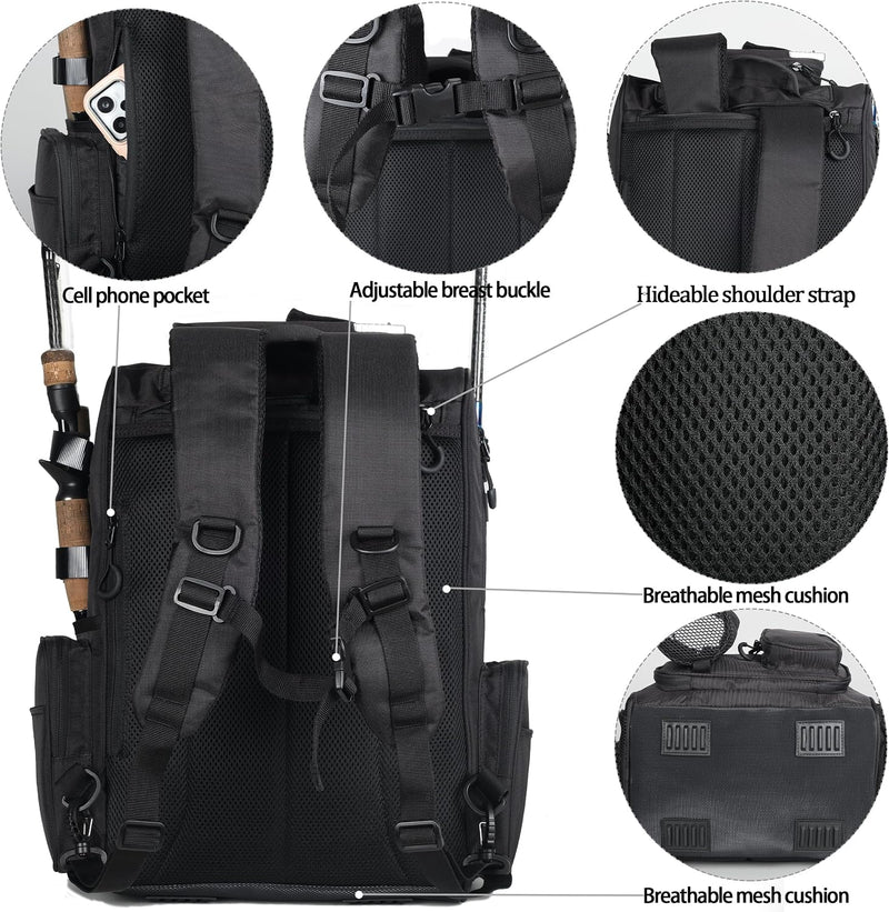 40L Fishing Tackle Backpack with Rod Holders and Tool Pocket photo 7