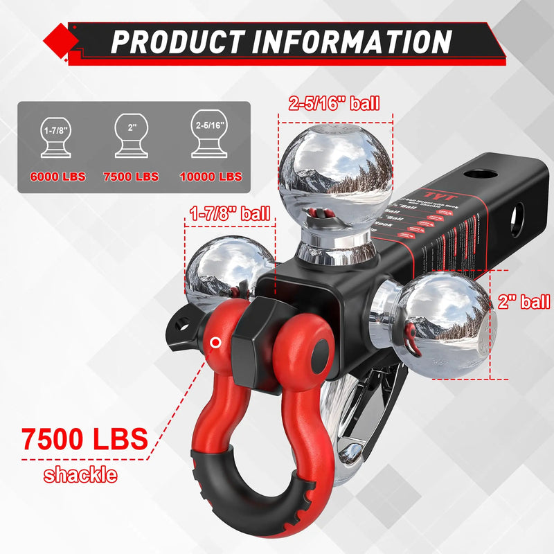 TYT Adjustable Tri-Ball Trailer Hitch, 2 Inch Receiver photo 3