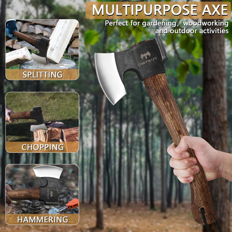 Camping Hatchet with Leather Sheath, Hand Forged Carbon Steel photo 4