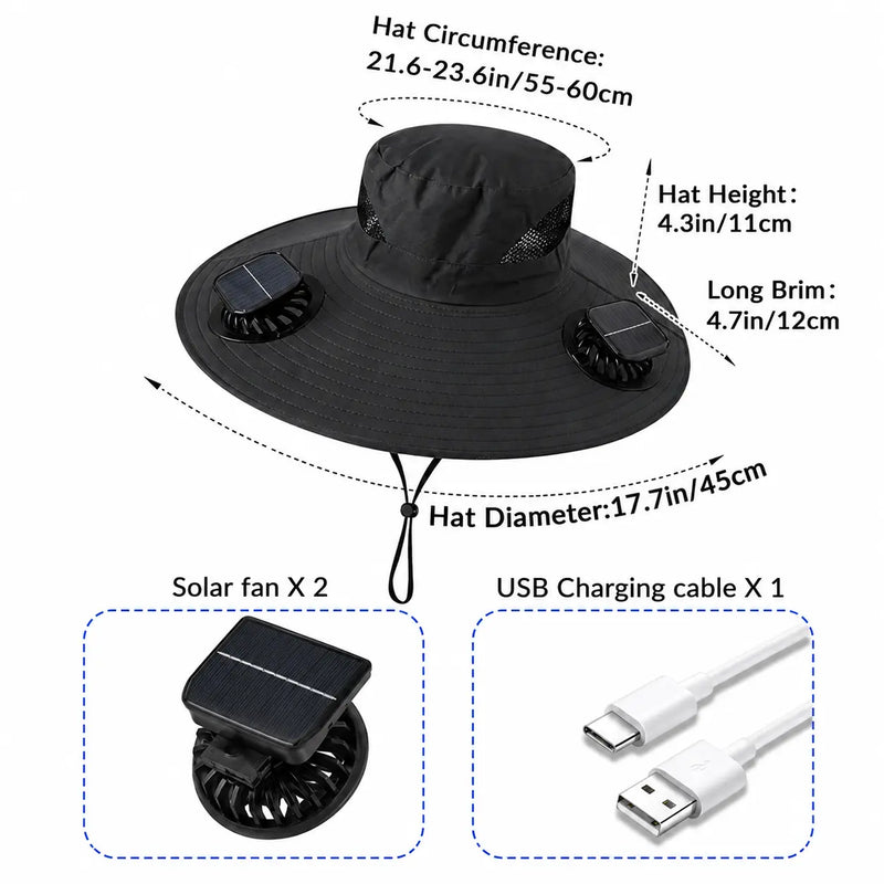 Solar Fan Bucket Hat, Dual Fans, UPF 50+ Protection photo 8