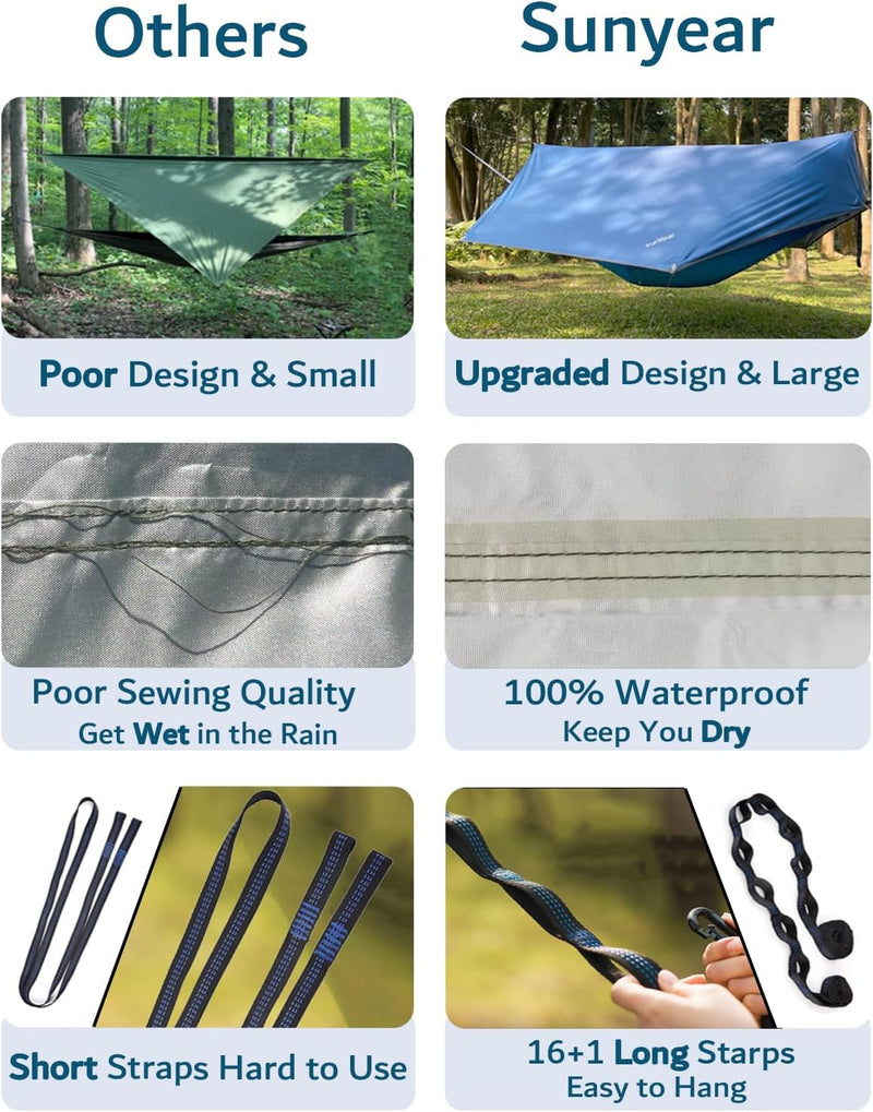 Camping Hammock with Bug Net and Rain Fly, Single or Double photo 12