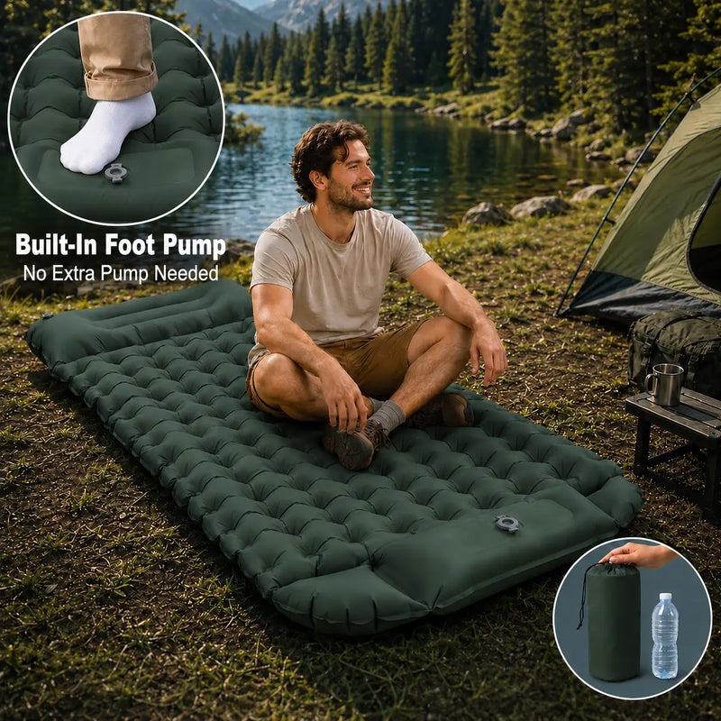 Inflatable Sleeping Pad with Built-in Pillow and Pump photo 3