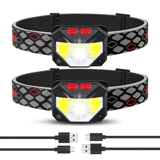 Headlamp Rechargeable 2 Pack Bright LED Head Lamp Outdoor 1100 Lumen Headlight with White Red Light Motion Sensor Waterproof 8 Modes Headlamps Flashlights for Running Cycling Fishing