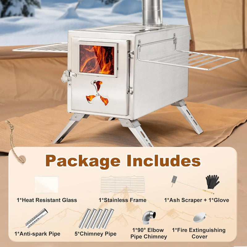 Docred Portable Camping Wood Stove with Chimney and Grill photo 6