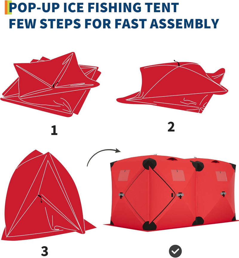 Insulated Pop Up Ice Fishing Shelter, 6 to 8 Person Hub Tent photo 3