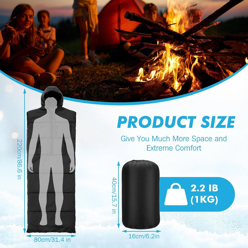 0 Degree Wearable Sleeping Bag with Hood, 74 in for Adults photo 2