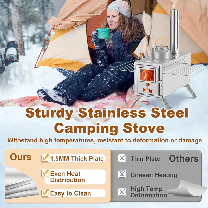 Docred Portable Camping Wood Stove with Chimney and Grill photo 8