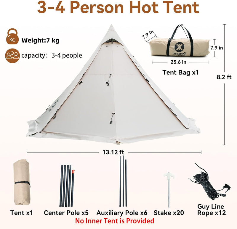 4-Season Tipi Hot Tent with Stove Jack, 3-4 Person photo 4