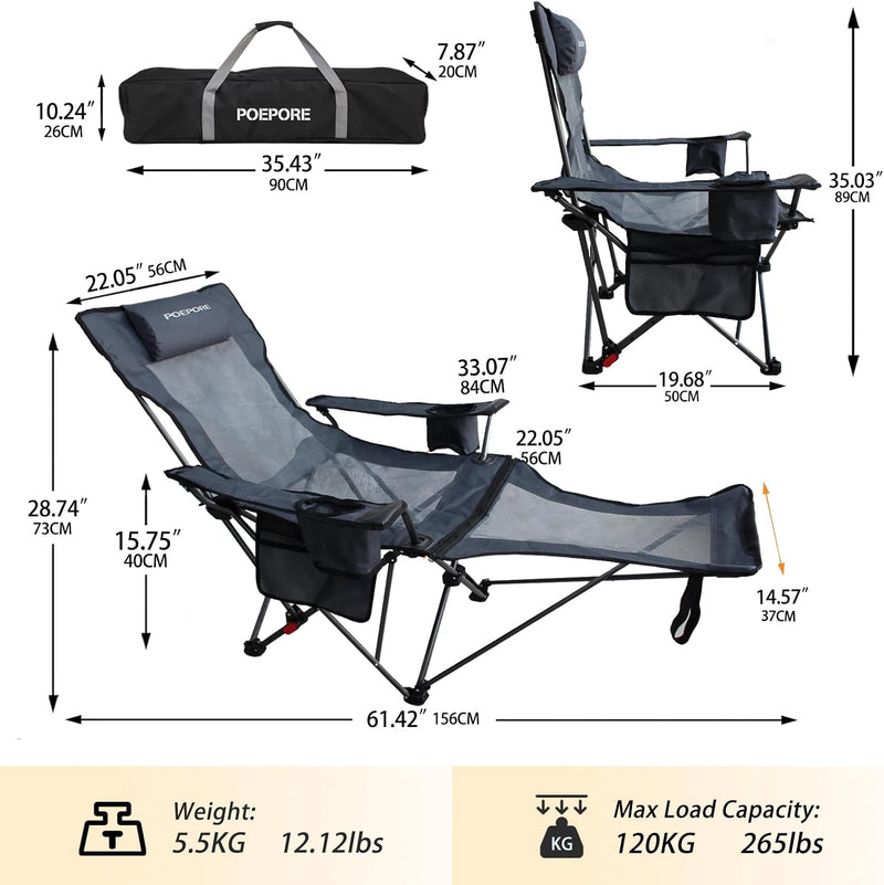 Reclining Camping Chair with Removable Footrest and Headrest photo 10
