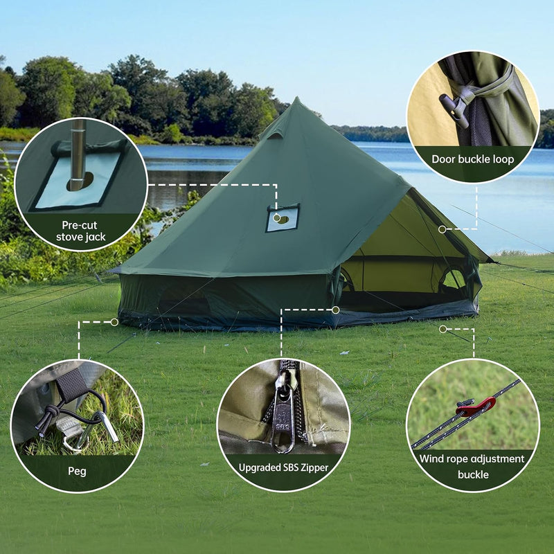 Bell Tent with Stove Jack, 4-8 Person 4-Season Yurt Tent photo 5