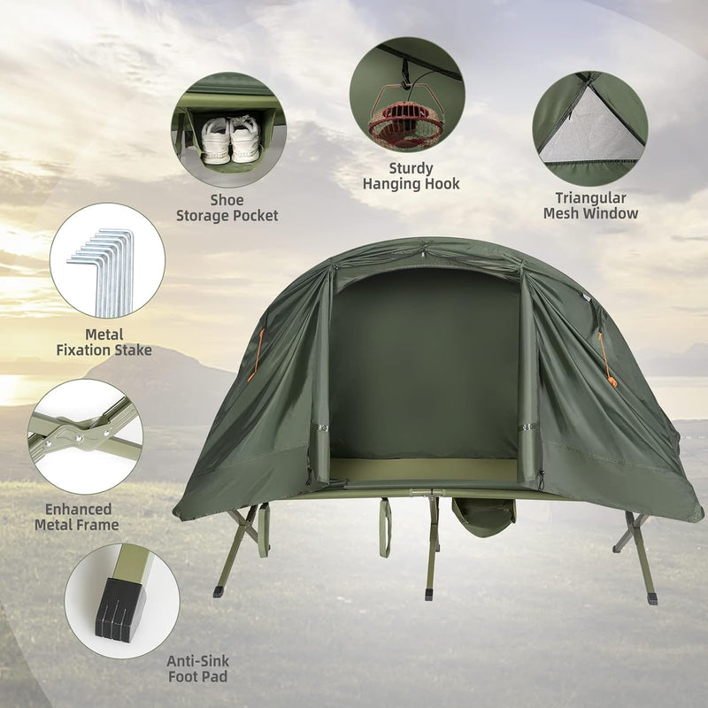4-in-1 Camping Cot Tent, 1 Person Off-Ground Tent with Mattress photo 9