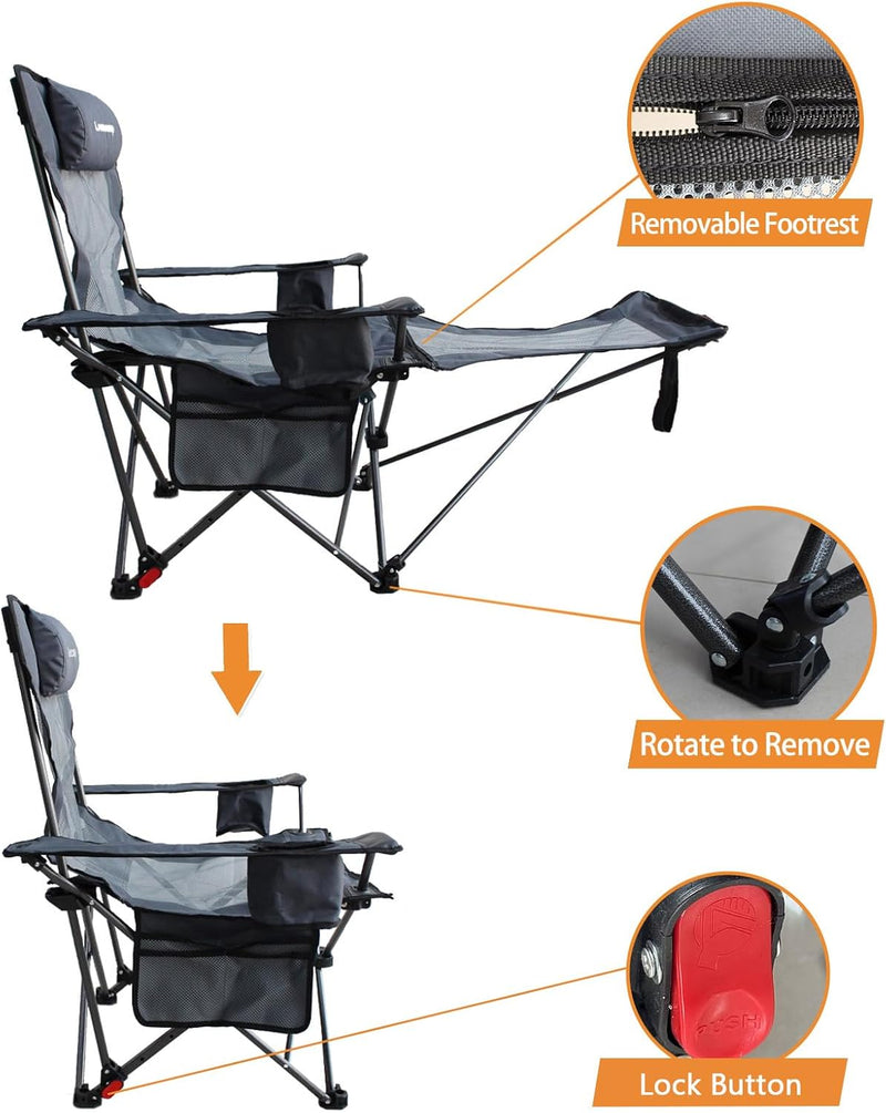 Reclining Camping Chair with Removable Footrest and Headrest photo 13
