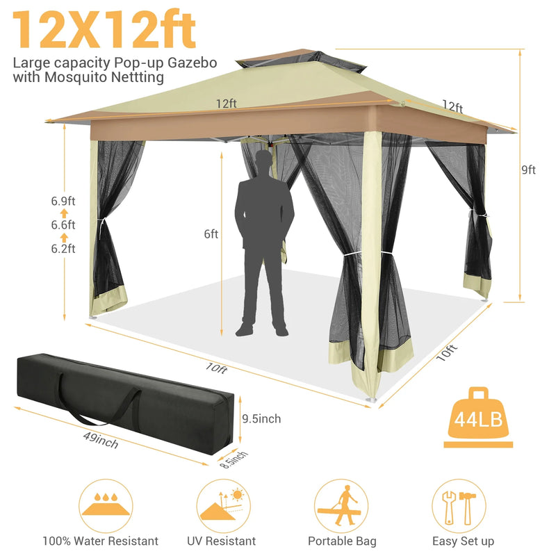 12x12 Pop Up Gazebo with Mosquito Netting, Vented Top Canopy photo 11