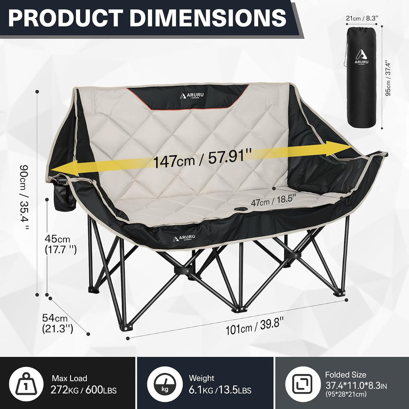 Double Camping Chair Loveseat, Padded, 600 lb Capacity photo 7
