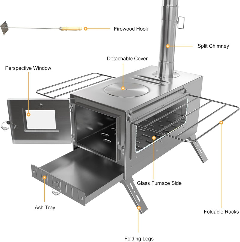 Hot Tent Wood Stove, Portable Stainless Steel Camping Stove photo 10