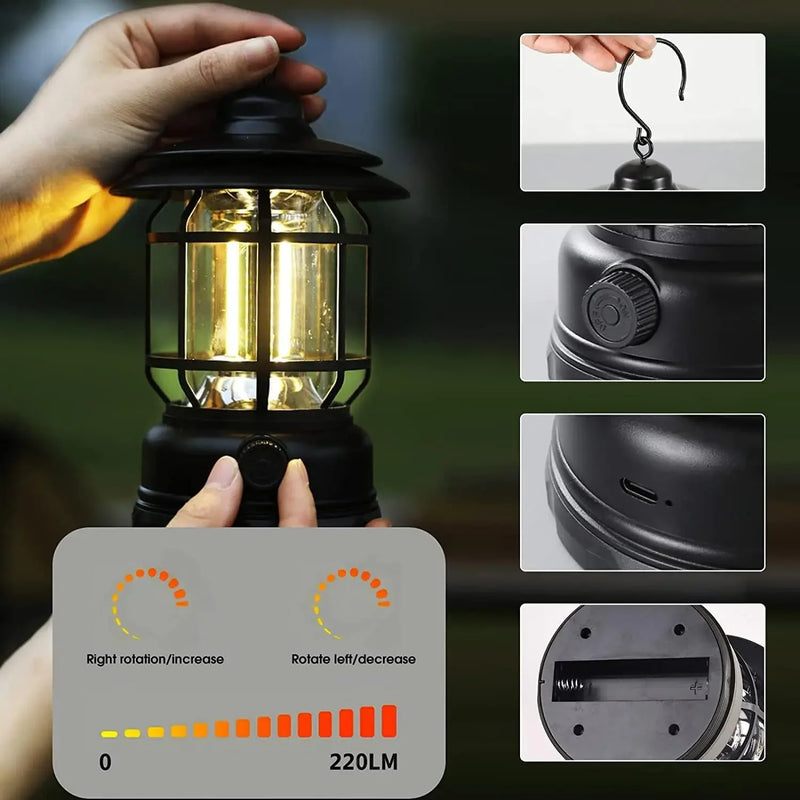 Retro COB Camping Lantern, USB Rechargeable photo 5
