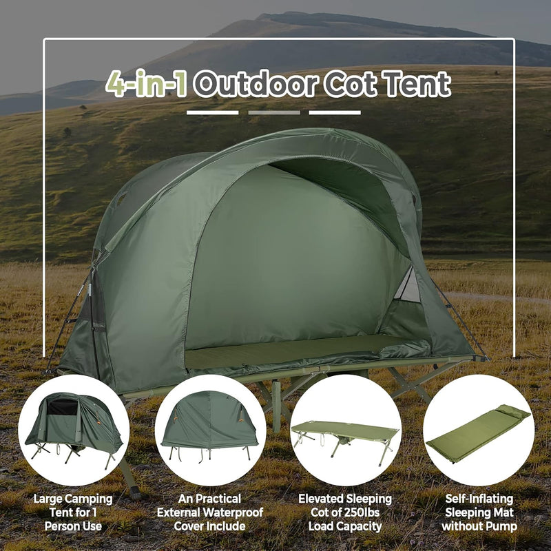 4-in-1 Camping Cot Tent, 1 Person Off-Ground Tent with Mattress photo 5