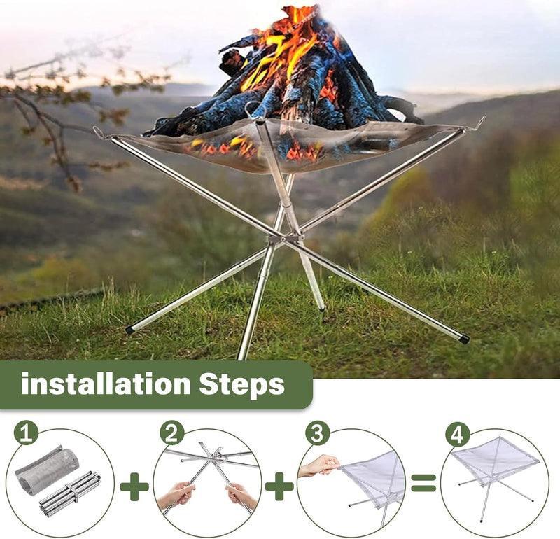 Folding Fire Pit, 22 in Portable Steel Mesh with Carry Bag photo 4