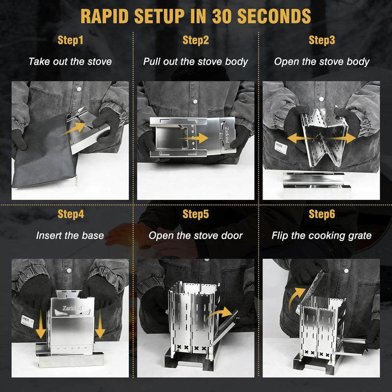 Folding Wood Burning Camp Stove, Stainless Survival Stove photo 5