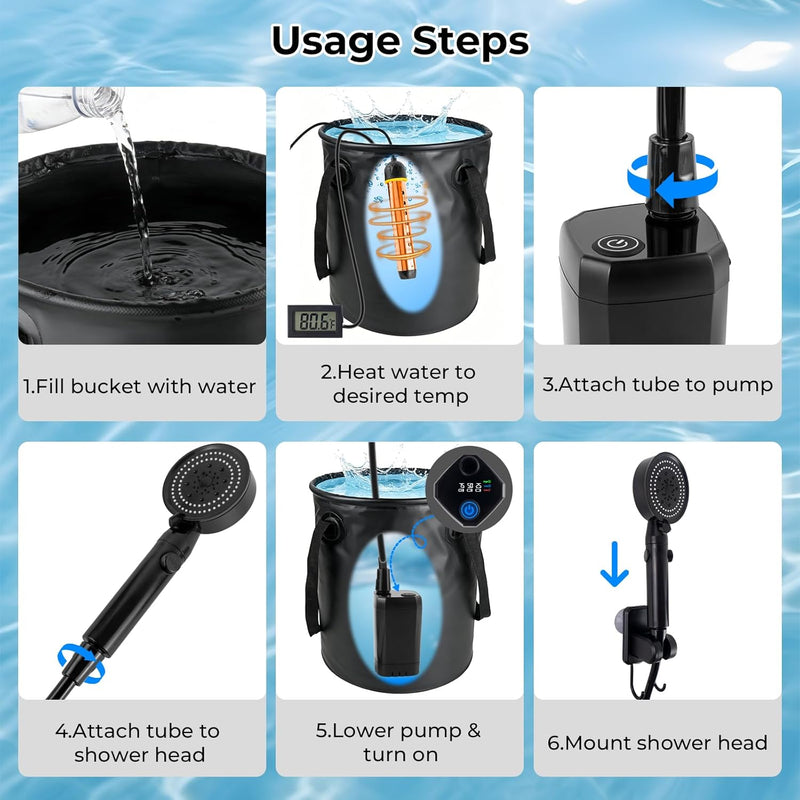 Portable Camping Shower Kit with 1500W Heater and Tent photo 9