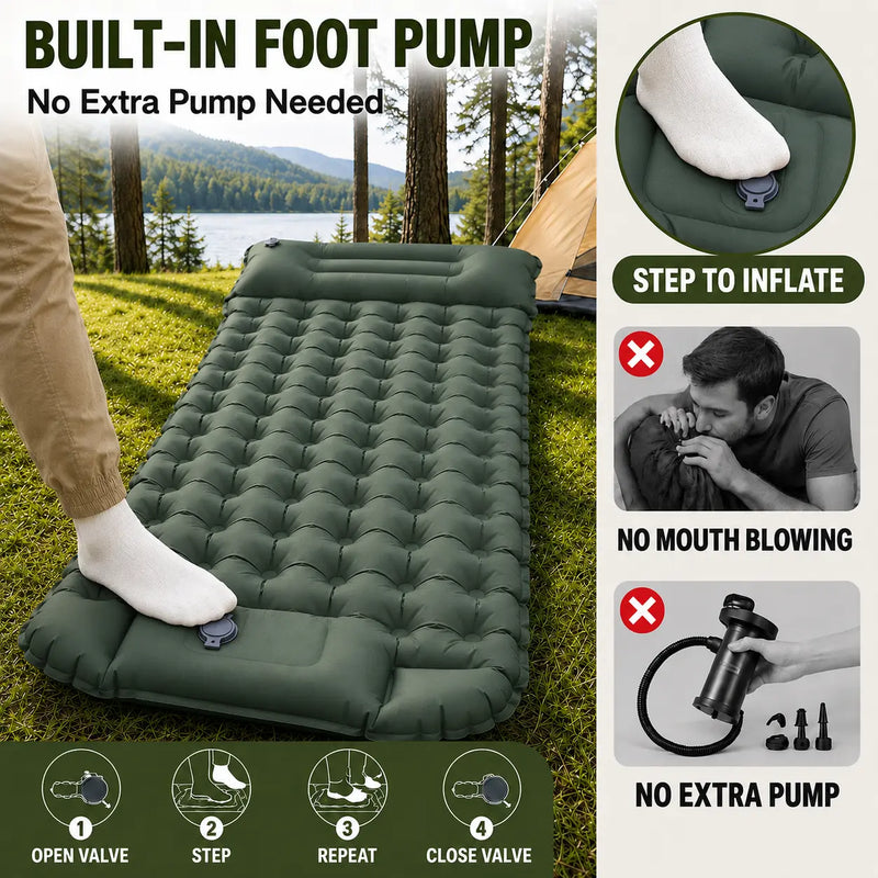 Inflatable Sleeping Pad with Built-in Pillow and Pump photo 5