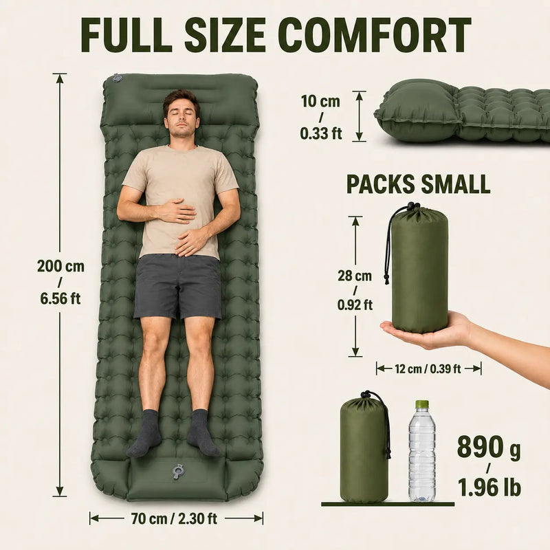 Inflatable Sleeping Pad with Built-in Pillow and Pump photo 4