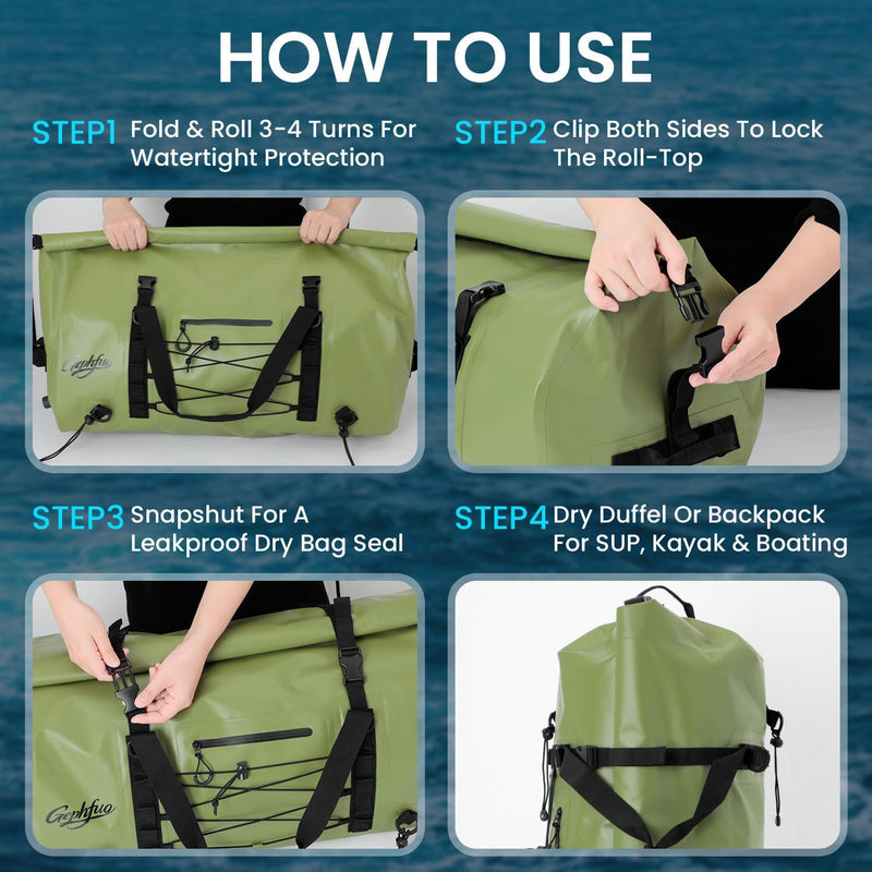 Waterproof Roll-Top Duffel Bag, 48-75L Dry Bag Backpack photo 8