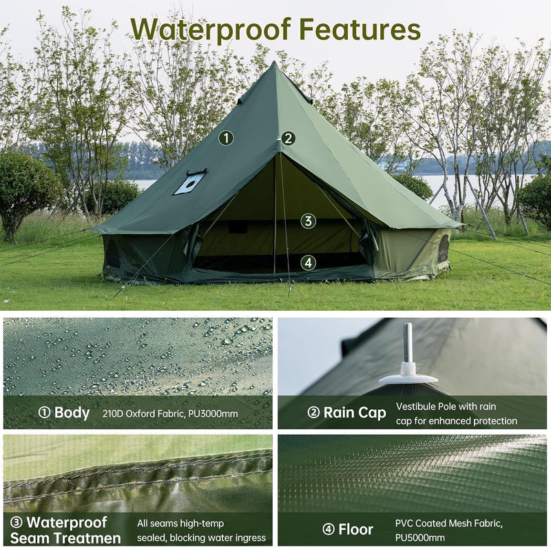 Bell Tent with Stove Jack, 4-8 Person 4-Season Yurt Tent photo 2