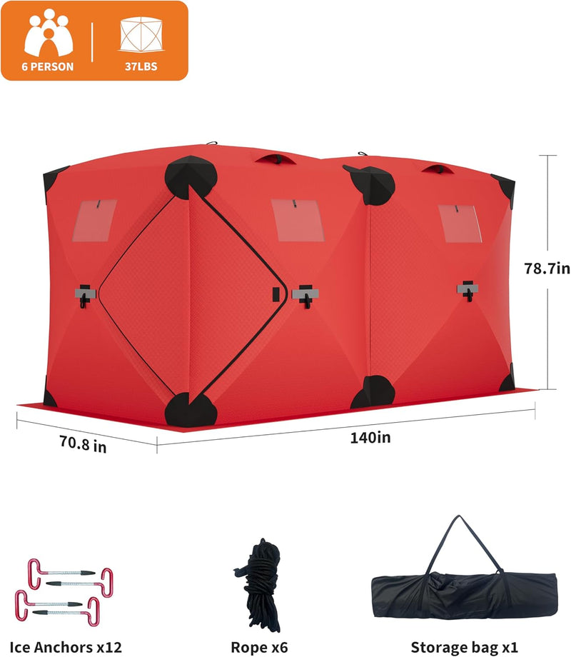 Pop Up Ice Fishing Shelter, Insulated 6 to 8 Person Hub photo 2