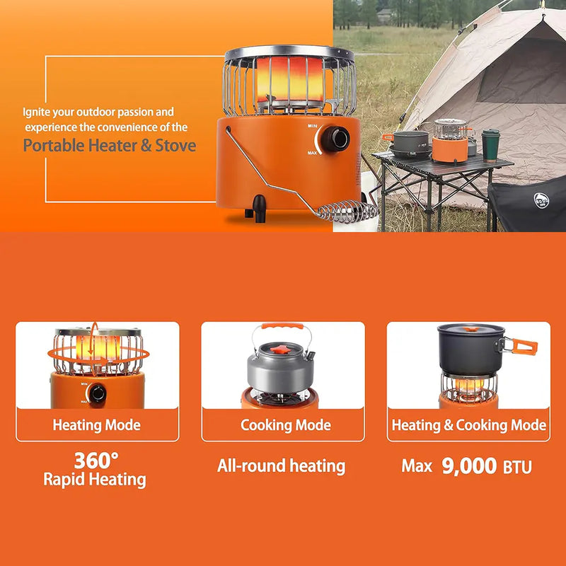 2-in-1 Portable Camping Gas Stove and Heater, 9000 BTU photo 5
