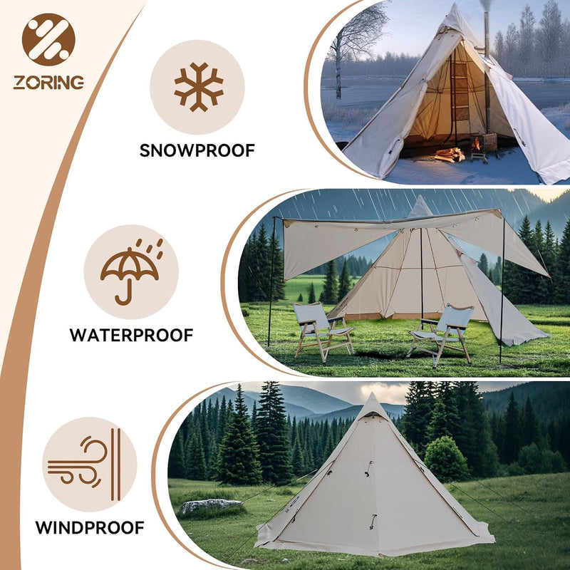 4-Season Tipi Hot Tent with Stove Jack, 3-4 Person photo 6